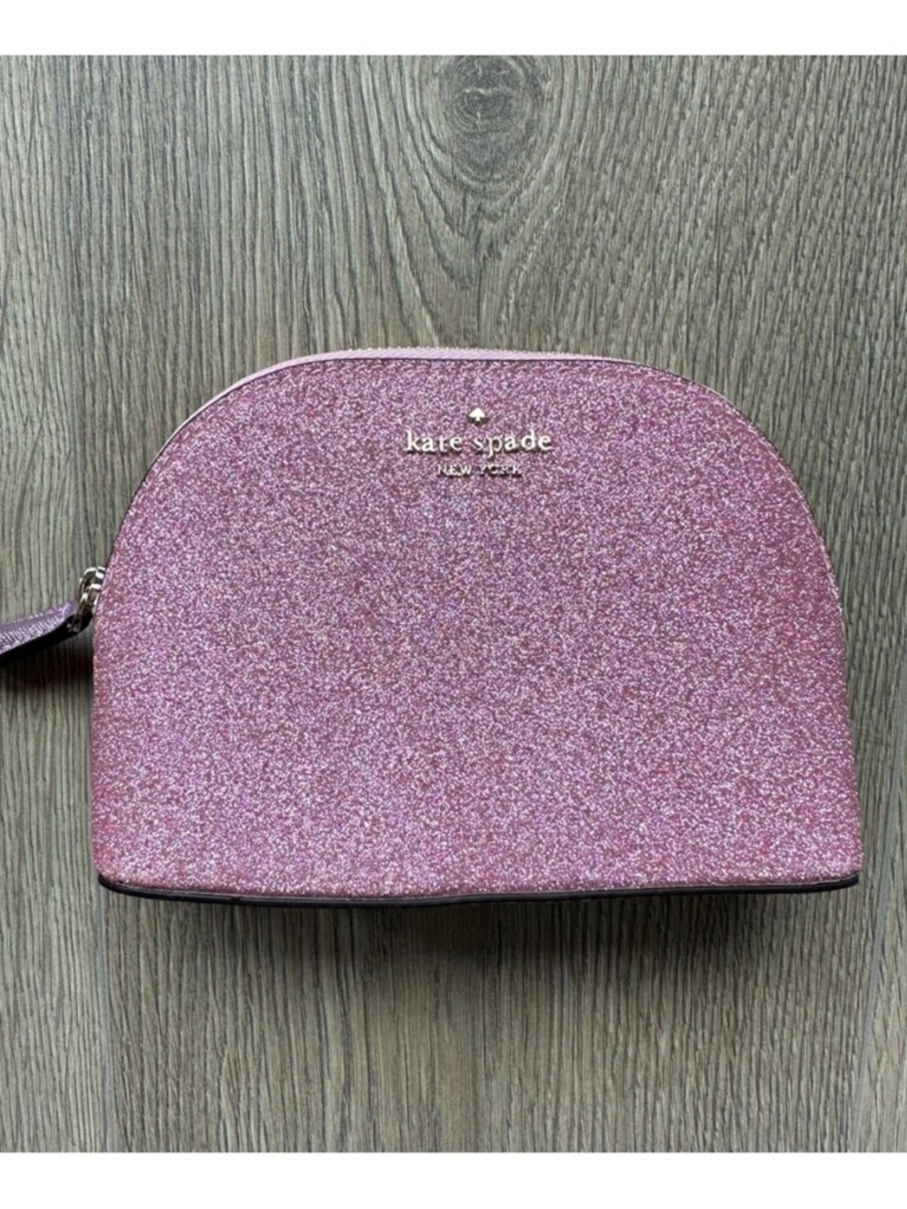 kate spade Rose Pink Glitter Dome Cosmetic Case,NWT
